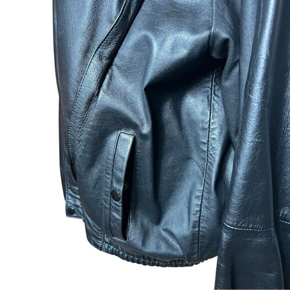 Wilsons Men Black Leather Bomber Biker Jacket Insulated Zip Out lining Size 48 - Picture 5 of 10